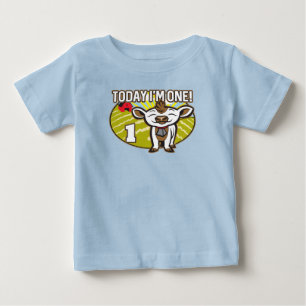 Camiseta Para Bebê O primeiro aniversario do garoto hoje sou um!Vaca