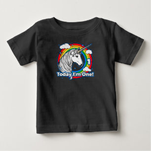 Camiseta Para Bebê O primeiro aniversario do Unicórnio Arco-Íris de C