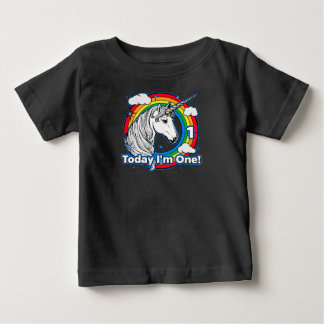 Camiseta Para Bebê O primeiro aniversario do Unicórnio Arco-Íris de C
