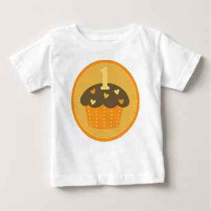 Camiseta Para Bebê O primeiro cupcake do aniversário um caçoa o