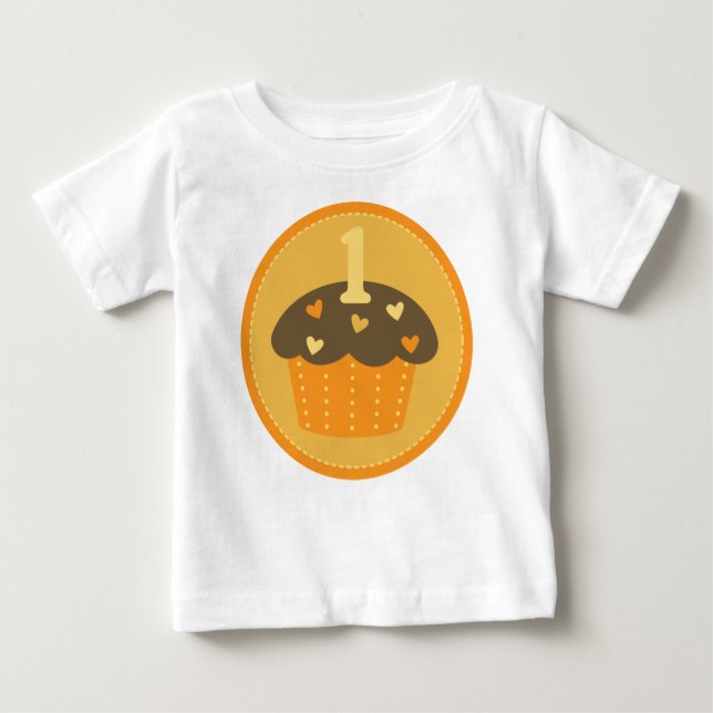 Camiseta Para Bebê O primeiro cupcake do aniversário um caçoa o (Frente)