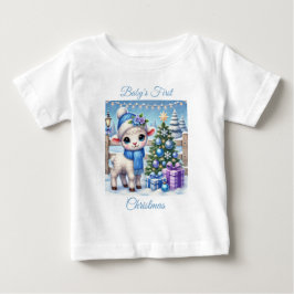 Camiseta Para Bebê O Primeiro Natal do Baby Boy Lamb