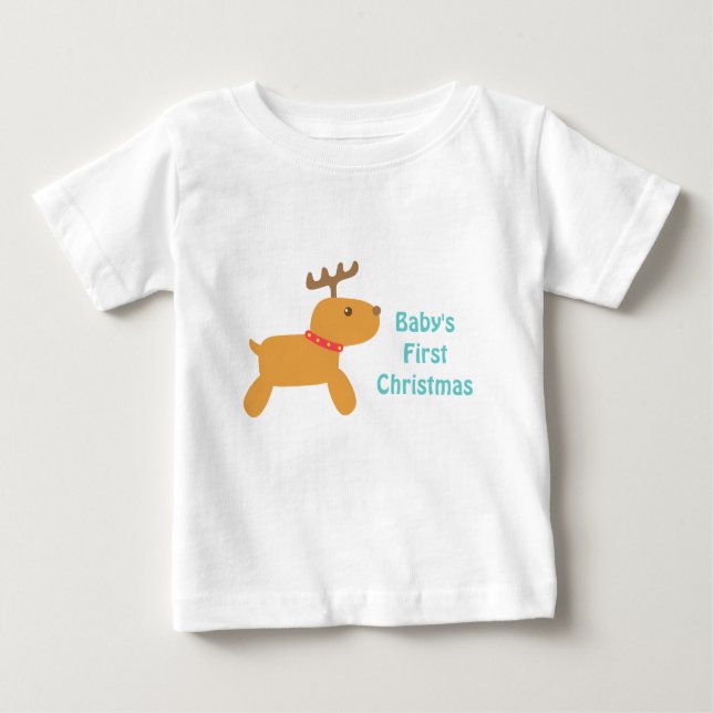 Camiseta Para Bebê O primeiro Natal do bebê com rena bonito (Frente)