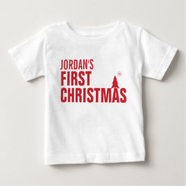 Camiseta Para Bebê O Primeiro Natal do Bebê Vermelho