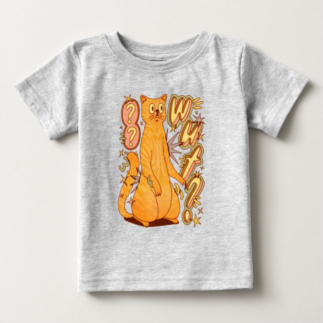 Camiseta Para Bebê O quê? / Uma Ilustração De Gato Laranja (Frente)