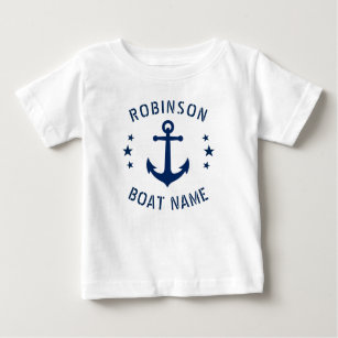 Camiseta Para Bebê O seu nome e âncora de navegação no barco são azui