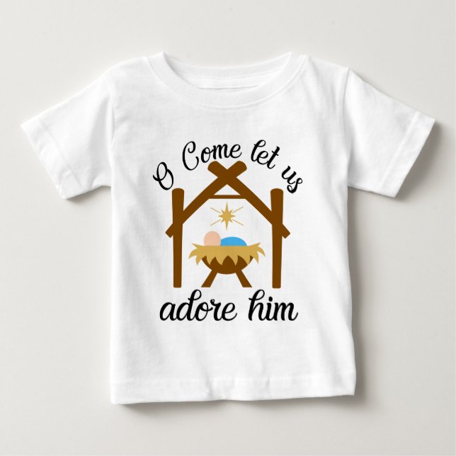 Camiseta Para Bebê Ó Vem Adoremos a Ele (Frente)