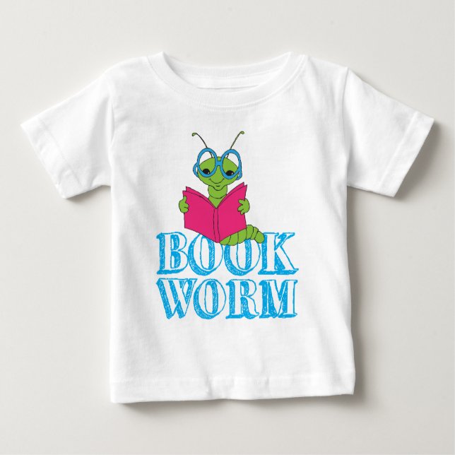 Camiseta Para Bebê O verme do livro verde-brilhante do cartoon (Frente)