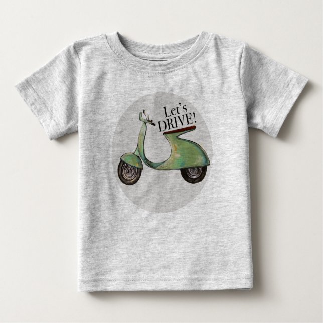 Camiseta Para Bebê O Vespa retro "deixou-nos conduzir " (Frente)