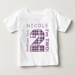 Camiseta Para Bebê ò XADREZ grande do ROXO do número A42 do