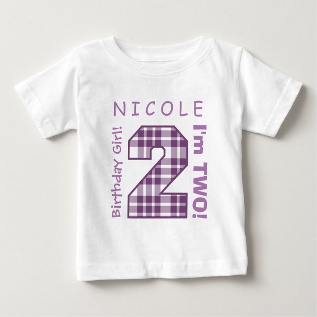 Camiseta Para Bebê ò XADREZ grande do ROXO do número A42 do (Frente)