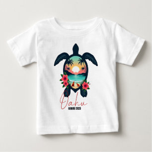 Camiseta Para Bebê Oahu Havaí 2025 Família de Tartarugas Férias de Ve