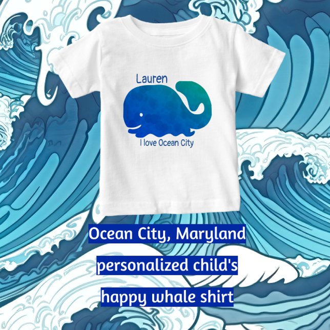 Camiseta Para Bebê Ocean City Maryland Baleia Colorida (Criador carregado)
