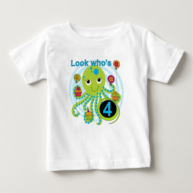 Camiseta Para Bebê Octopus 4th Birthday T shirts e presentes (Frente)