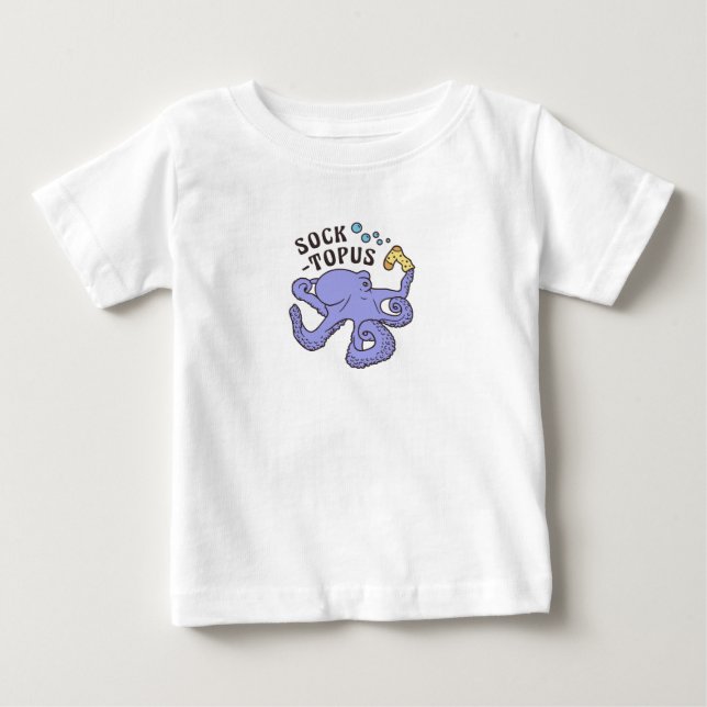 Camiseta Para Bebê Octopus Azul Socktopus Com Memória Engraçado (Frente)