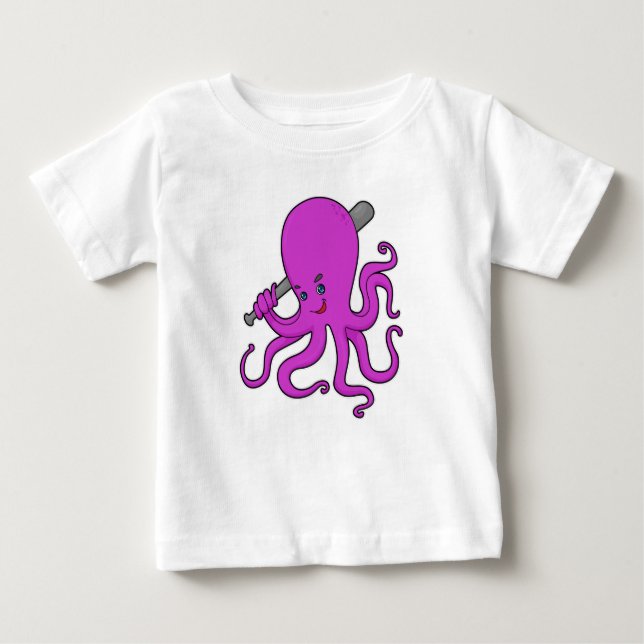 Camiseta Para Bebê Octopus Baseball Baco (Frente)