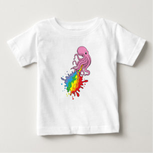 Camiseta Para Bebê Octopus com arco-íris