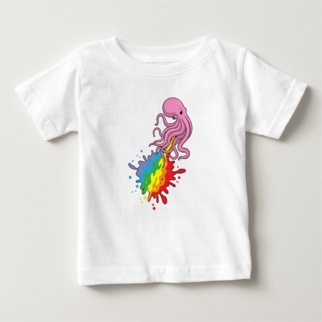 Camiseta Para Bebê Octopus com arco-íris (Frente)