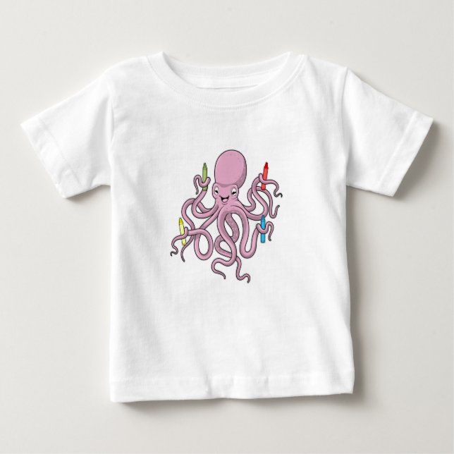 Camiseta Para Bebê Octopus com Crayon (Frente)