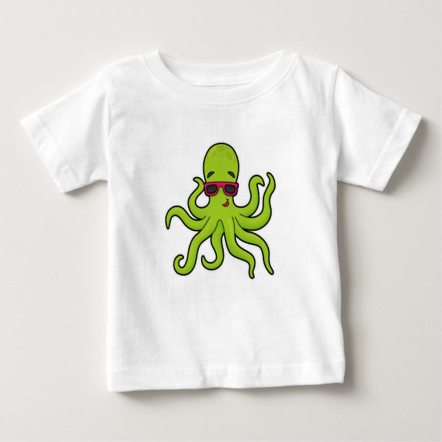 Camiseta Para Bebê Octopus com óculos de sol (Frente)