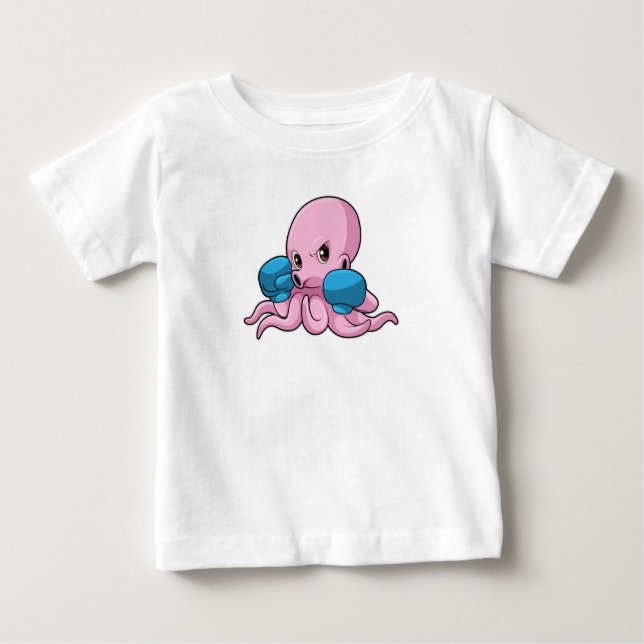 Camiseta Para Bebê Octopus como Boxer com luvas in a box (Frente)