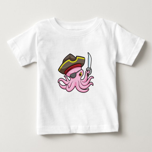 Camiseta Para Bebê Octopus como Pirata com Saber & Eleye (Frente)