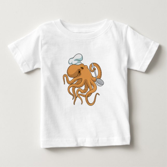 Camiseta Para Bebê Octopus Cook Chef Chapéu (Frente)