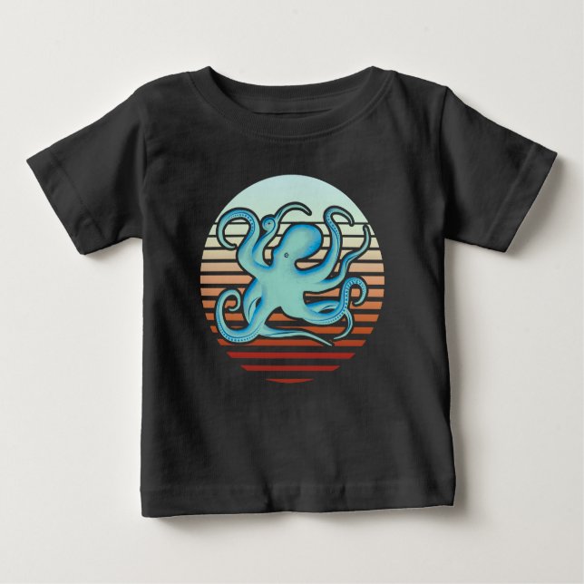 Camiseta Para Bebê Octopus do estilo retrô 70s (Frente)