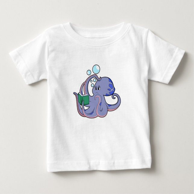 Camiseta Para Bebê Octopus em Leitura com Livro (Frente)