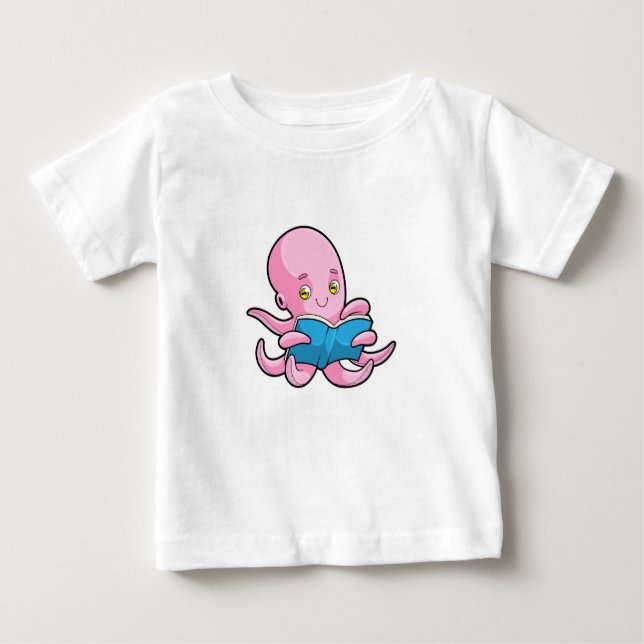 Camiseta Para Bebê Octopus na leitura de um livro (Frente)