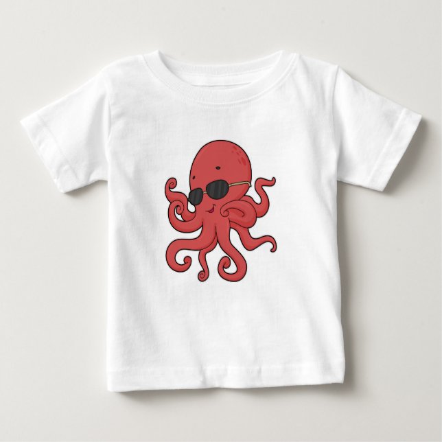Camiseta Para Bebê Octopus Óculos escuros (Frente)