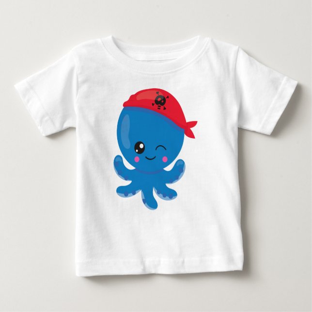 Camiseta Para Bebê Octopus Pirata, Octopus Bonito, Pequeno Octopus (Frente)