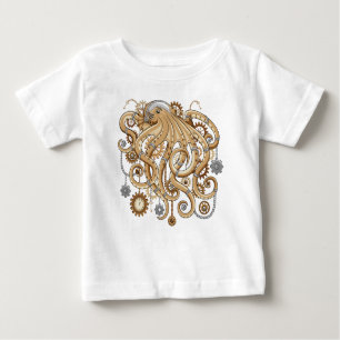 Camiseta Para Bebê Octopus Steampunk Surreal Style Machine