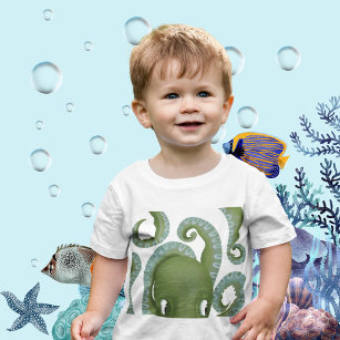 Camiseta Para Bebê Octopus Verde de Peek-A-Boo