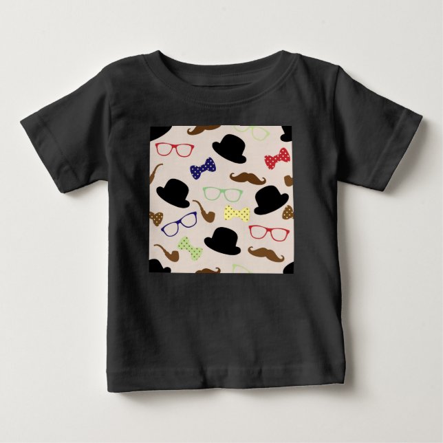 Camiseta Para Bebê Óculos, Chapéus e bigode (Frente)