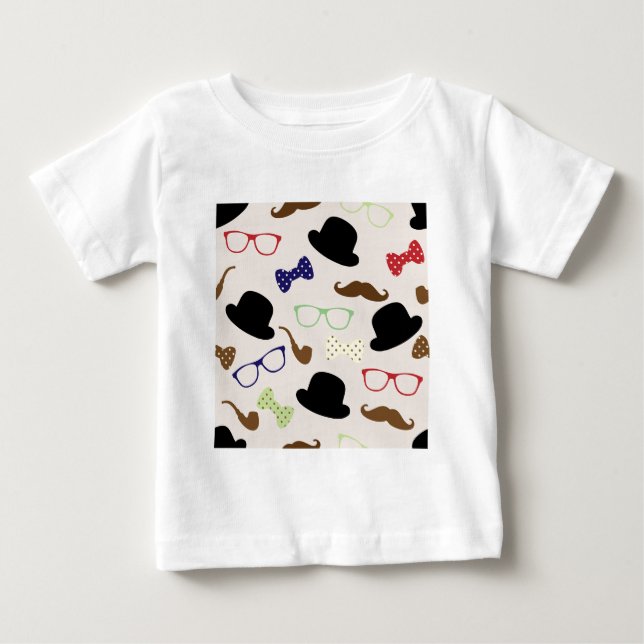 Camiseta Para Bebê Óculos, Chapéus e bigode (Frente)