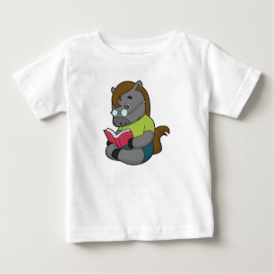 Camiseta Para Bebê Óculos de Livro Nerd de Cavalo
