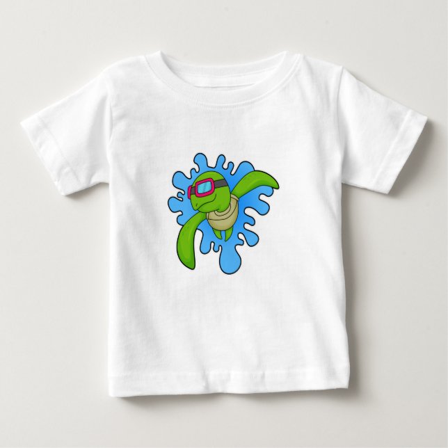 Camiseta Para Bebê Óculos de natação de tartaruga (Frente)