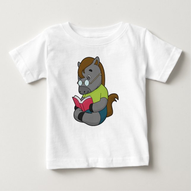 Camiseta Para Bebê Óculos de Nerd de cavalos (Frente)