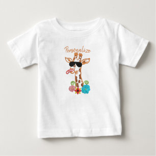 Camiseta Para Bebê Óculos de sol de girafa boba rosto sarcástico