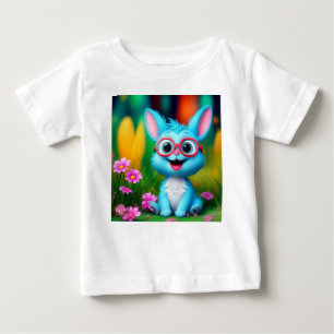 Camiseta Para Bebê Óculos de Visto de coelhinhos azuis sorridentes e 