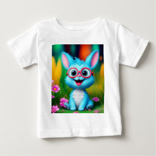 Camiseta Para Bebê Óculos de Visto de coelhinhos azuis sorridentes e 