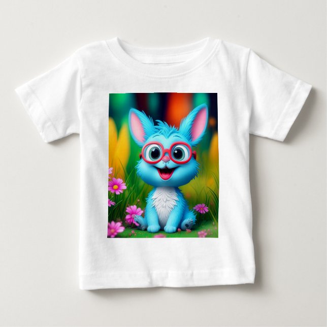 Camiseta Para Bebê Óculos de Visto de coelhinhos azuis sorridentes e  (Frente)