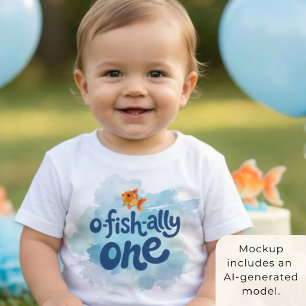 Camiseta Para Bebê Ofishally Um Menino Pescador 1º Aniversário