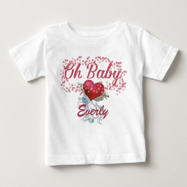 Camiseta Para Bebê Oh Baby Balões Coração Alado Personalizado Menina (Frente)