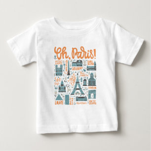 Camiseta Para Bebê Oh, Paris! tipografia da cidade de  