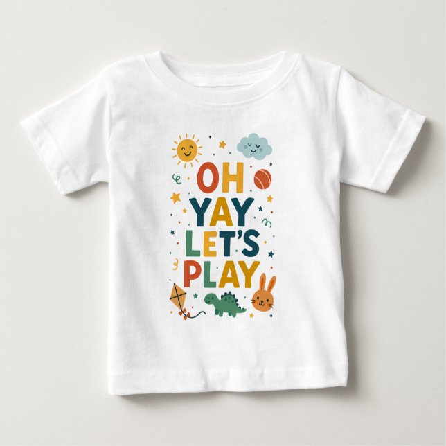Camiseta Para Bebê Oh Yay Vamos Play - Brincadeiras, Sala de Arte (Frente)