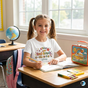 Camiseta Para Bebê Olá 2º Ano Ícones Personalizados Retro Groovy Na