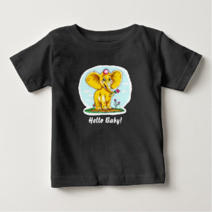 Camiseta Para Bebê Olá Bebê! – Camiseta de Bebê Elefante Fofo (Preta)