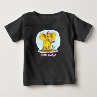 Camiseta Para Bebê Olá Bebê! – Camiseta de Bebê Elefante Fofo (Preta)